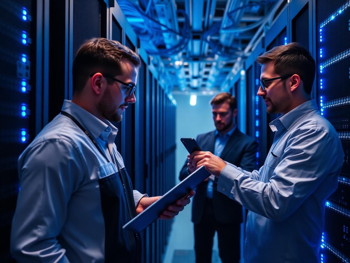 Engineers in data center